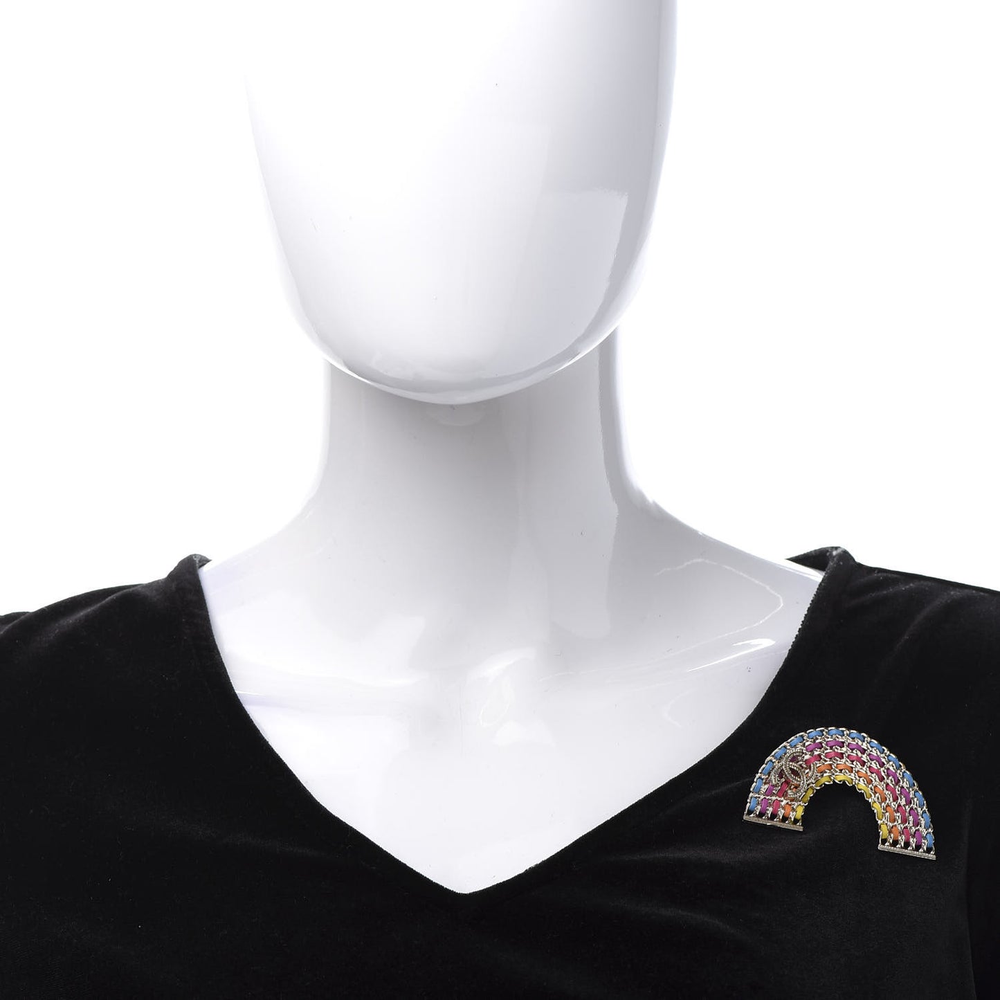 Lambskin Chain Rainbow CC Brooch Gold Multicolor