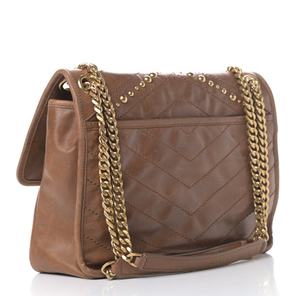 Saint Laurent Crinkled Calfskin Matelasse Monogram Medium Niki Chain Satchel Brown 2 of 8