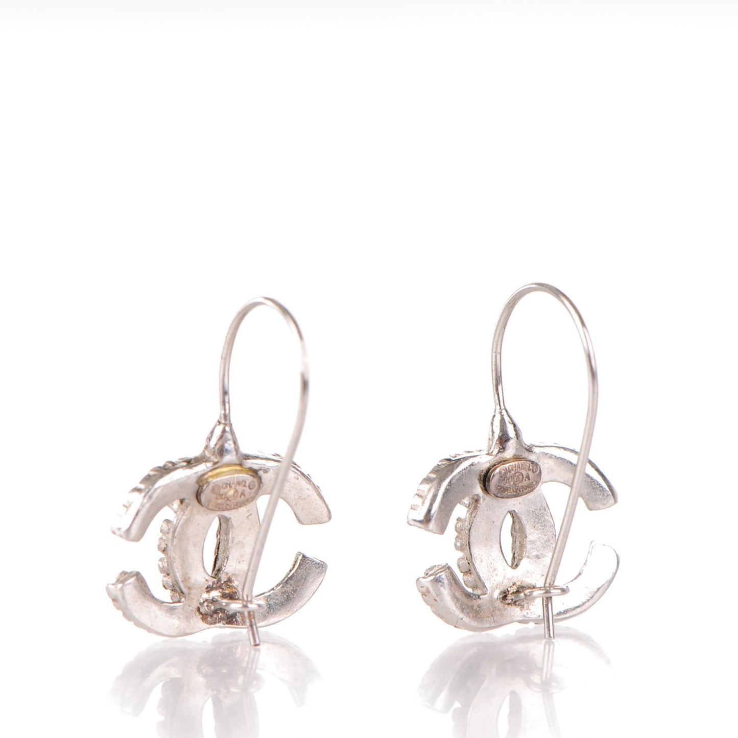 Textured CC Dangle Earrings Silver