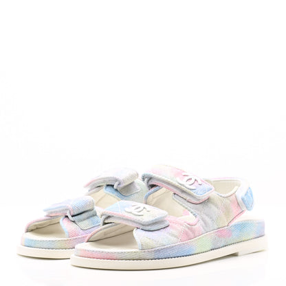 Chanel Printed Fabric Quilted Dad Sandals 35 Green Pink Blue 3 of 8