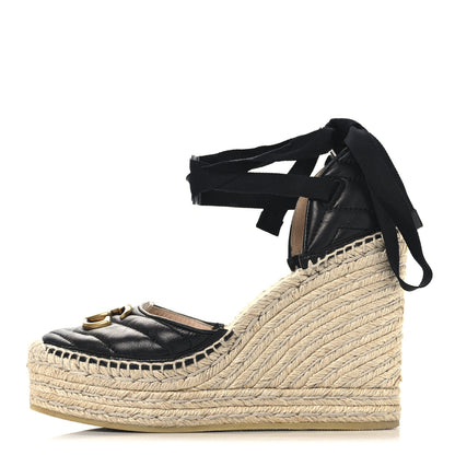Gucci Nappa Matelasse GG Marmont Ankle Wrap Platform 35/120mm Espadrille Wedges 38.5 Black 1 of 10