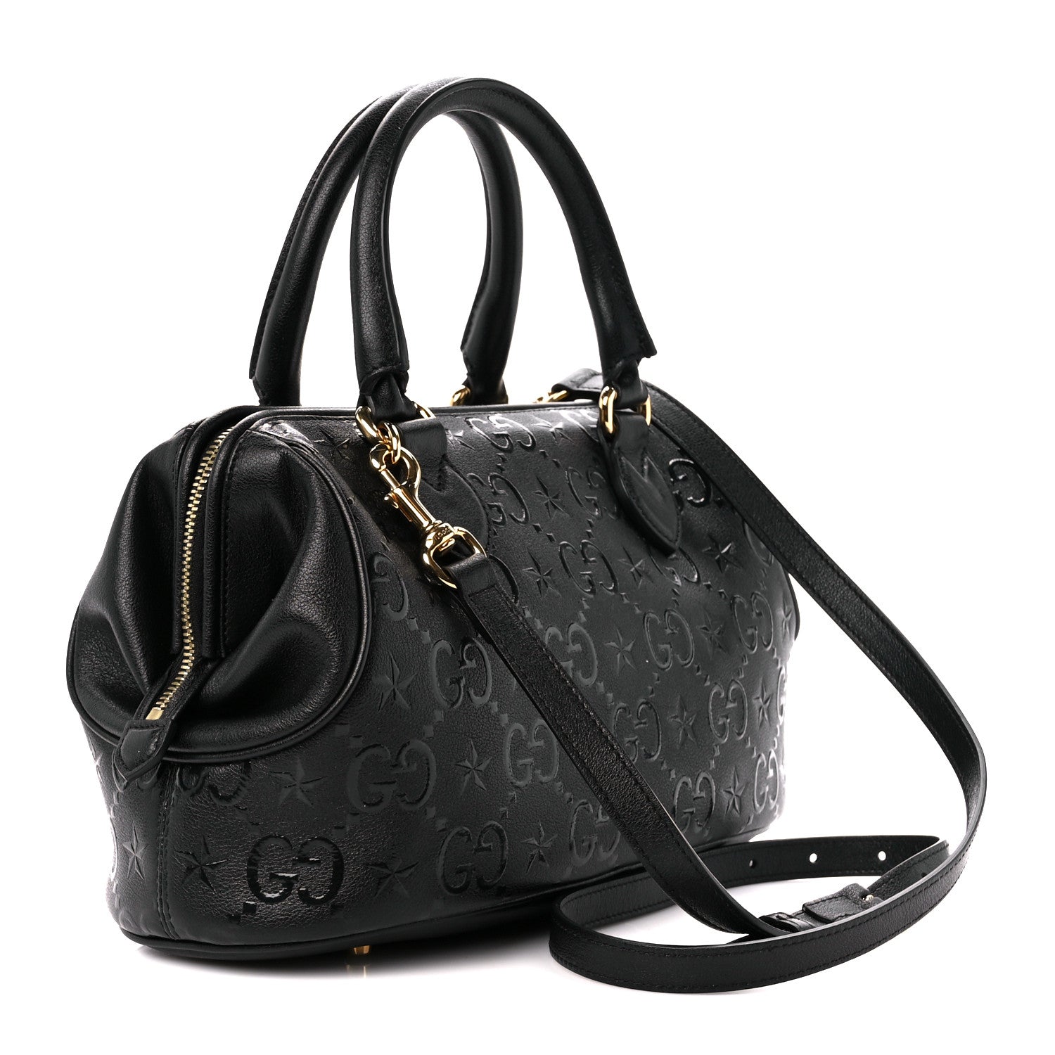 Gucci Wonka Grain Calfskin GG Monogram Star Embossed GG Top Handle Bag Black 3 of 11