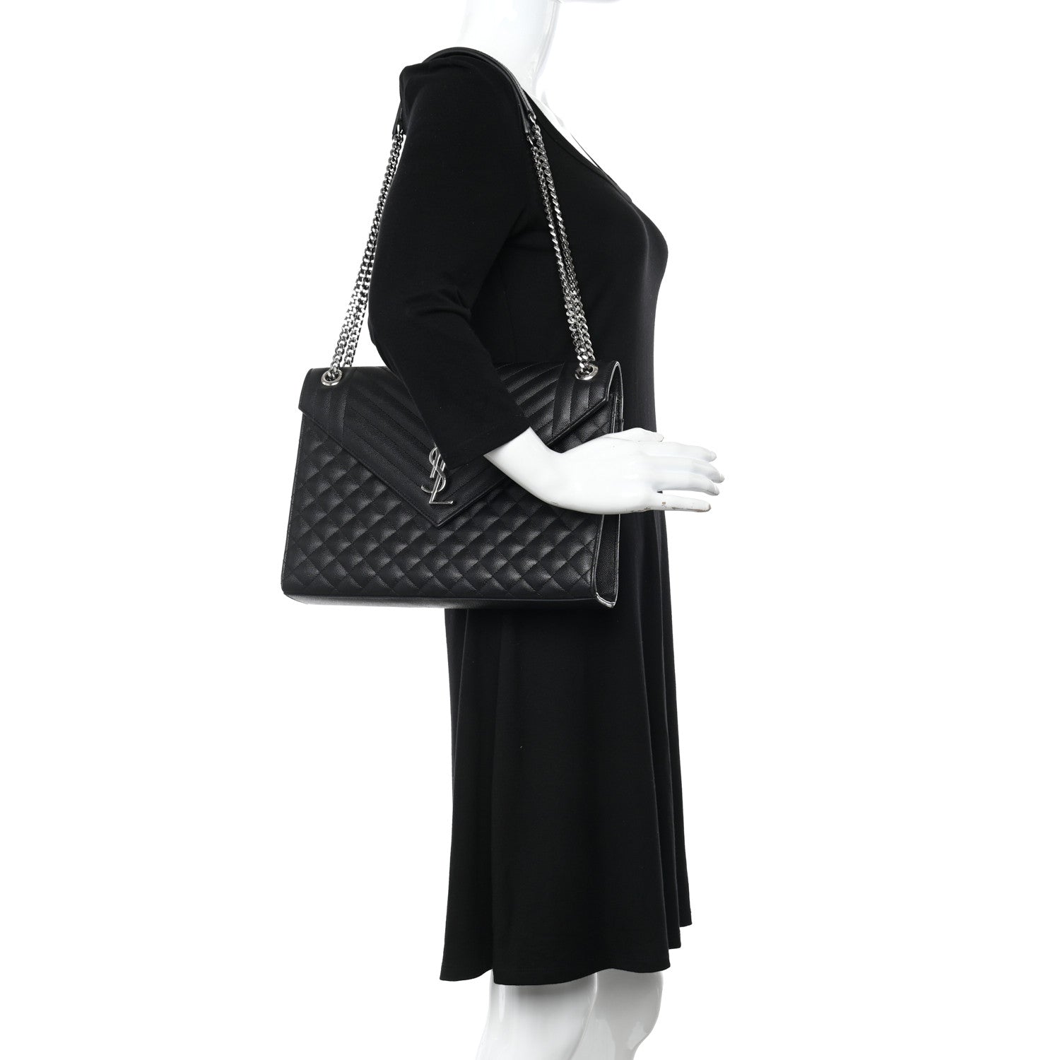 Saint Laurent Grain De Poudre Textured Mixed Matelasse Large Triquilt Monogram Satchel Black 2 of 12