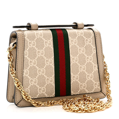 Gucci GG Supreme Monogram Textured Dollar Calfskin Web Mini Ophidia Padlock Top Handle Chain Shoulder Bag Beige Mystic White Oatmeal 3 of 10