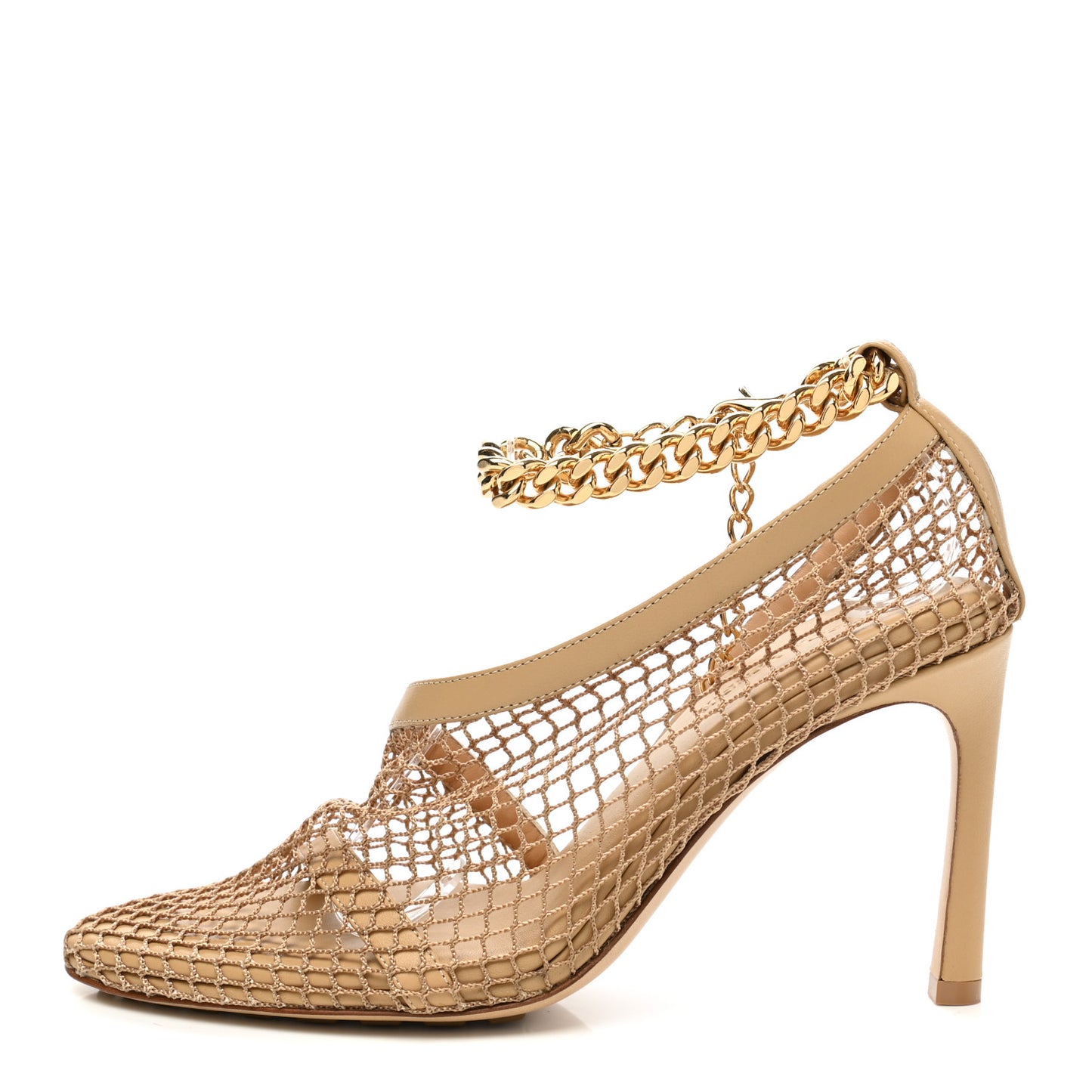 Mesh Calfskin Chain Stretch Pumps 36 Beige