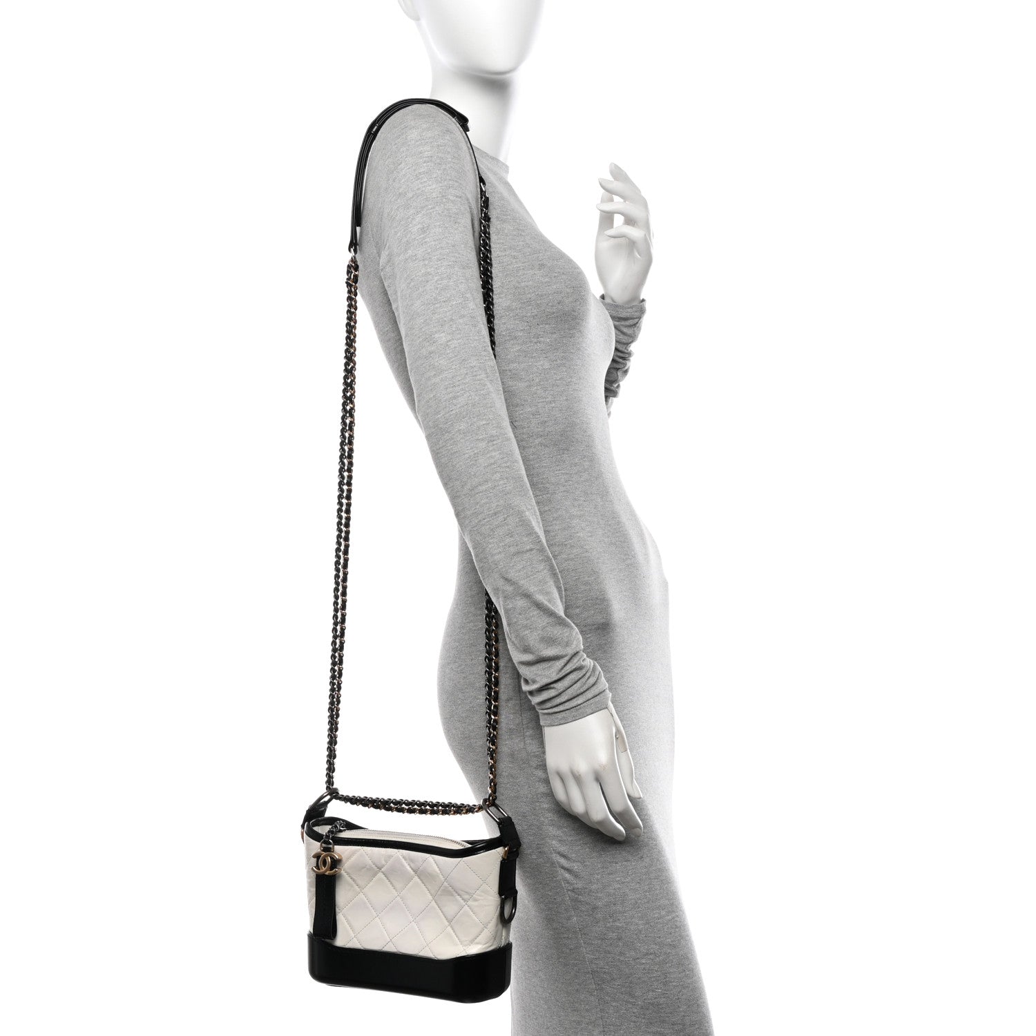 Chanel Aged Calfskin Quilted Small Gabrielle Hobo Black White 2 of 14