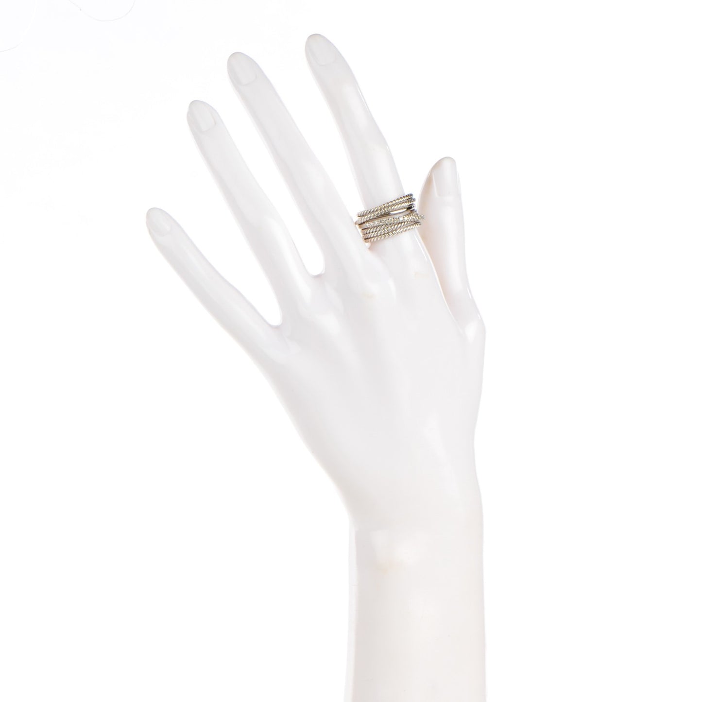 Sterling Silver 14K White Gold Diamond 11mm Wide Crossover Cable Ring 54 7