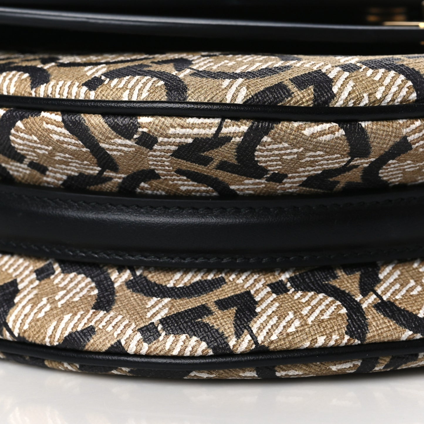 Canvas Calfskin Gancini Saddle Bag Black Beige