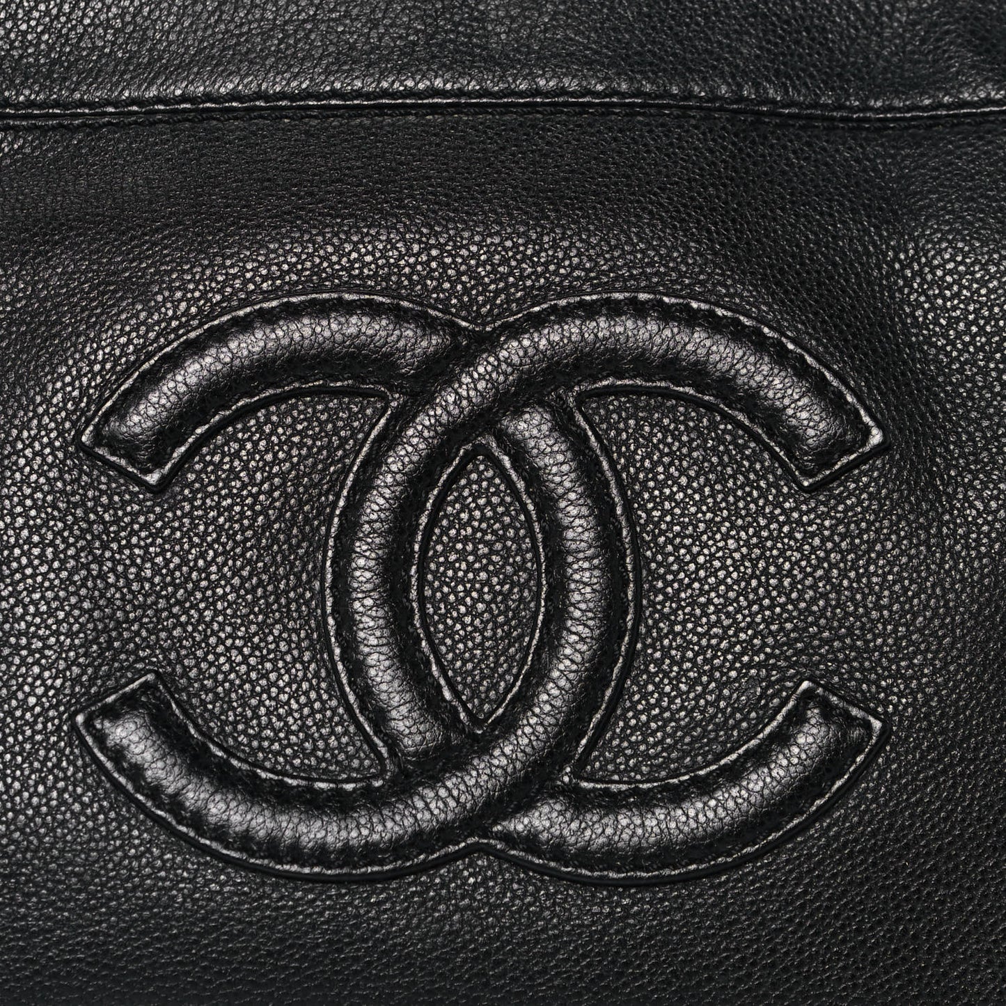 Grained Calfskin CC Shoulder Bag Black