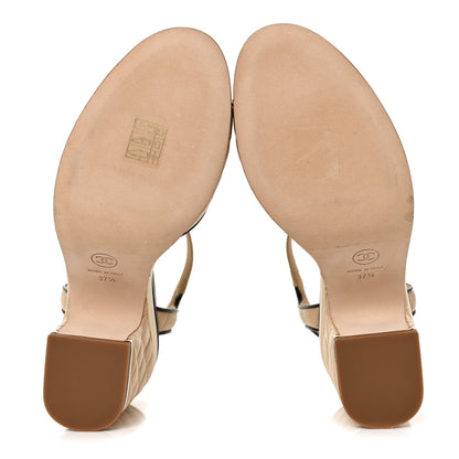 Chanel Lambskin Quilted CC Sandal 37.5 Beige 6 of 8