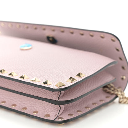 Valentino Garavani Pebbled Calfskin Rockstud Flap Wallet On Chain Water Lilac 9 of 9