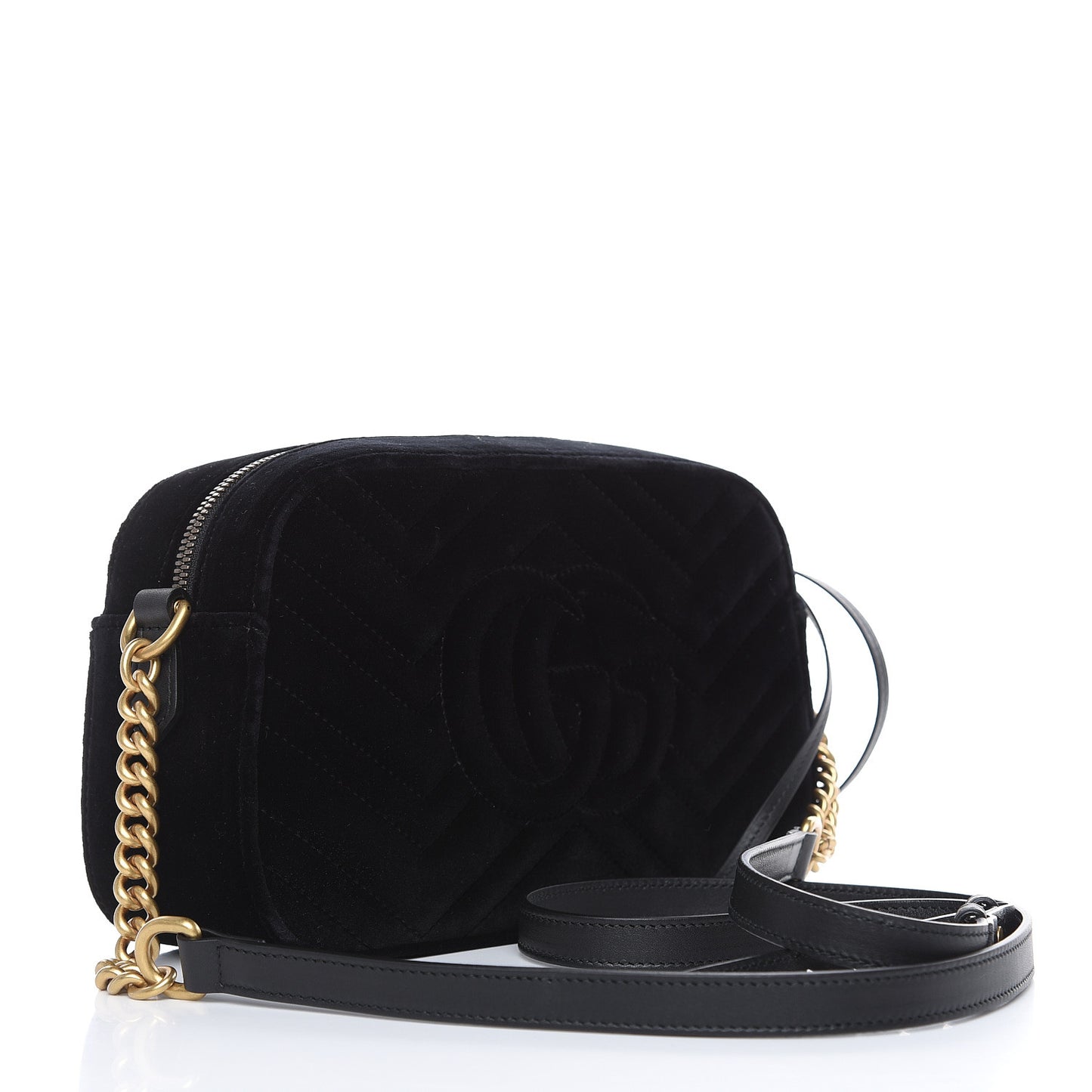 Velvet Matelasse Deer Embroidered Small GG Marmont Chain Shoulder Bag Black
