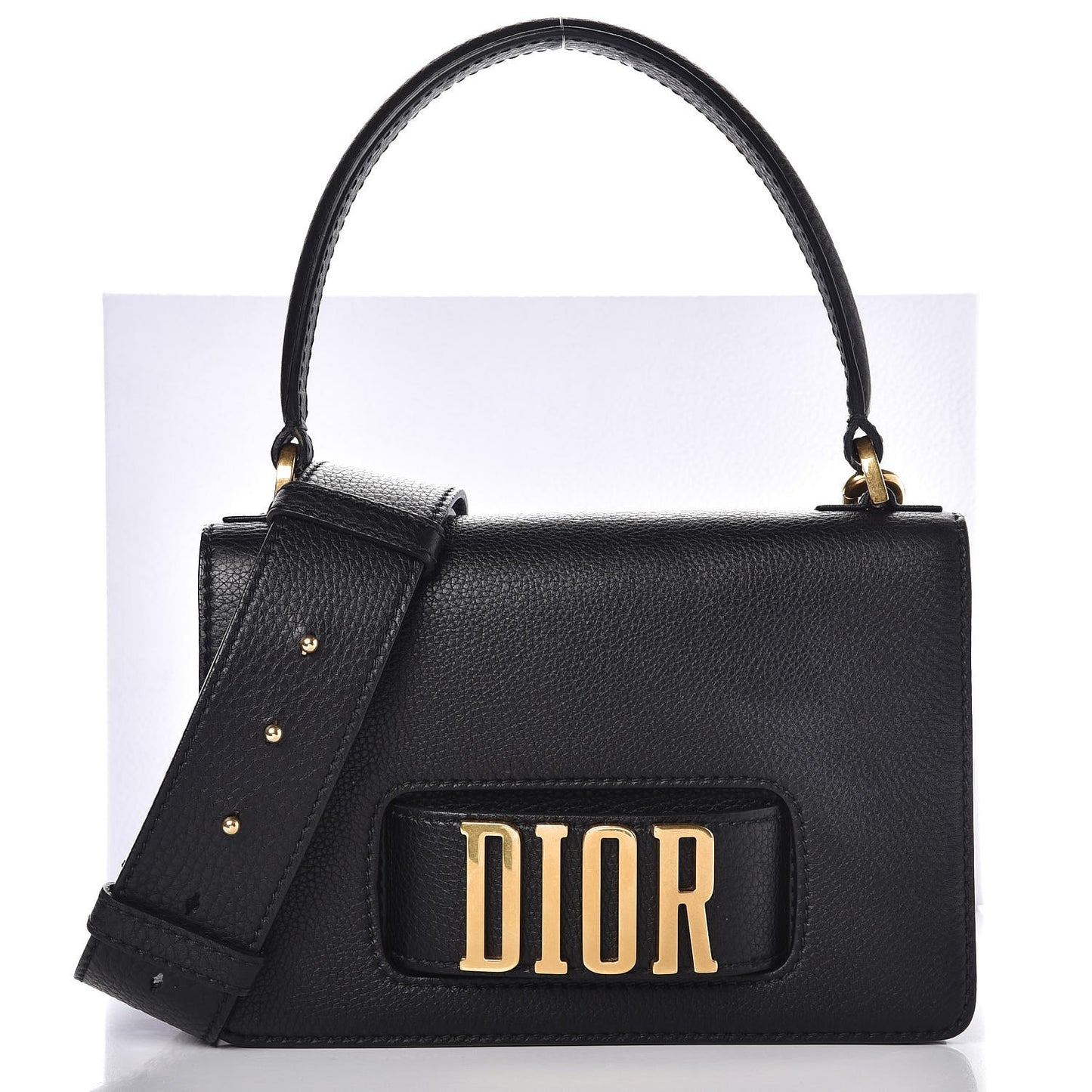 Grained Calfskin Dio(r)evolution Top Handle Flap Bag Black