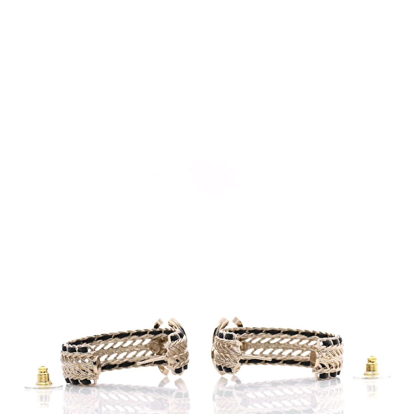 Crystal Lambskin CC Double Chain Hoop Earrings Gold Black