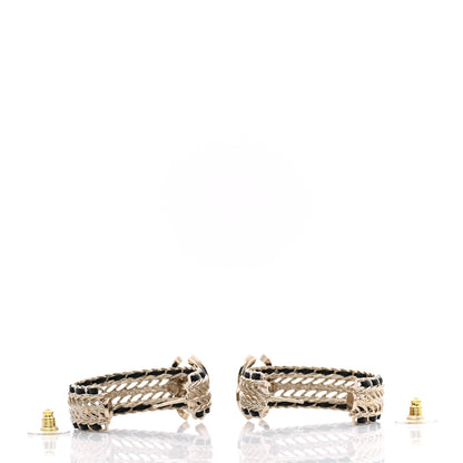 Chanel Crystal Lambskin CC Double Chain Hoop Earrings Gold Black 4 of 5