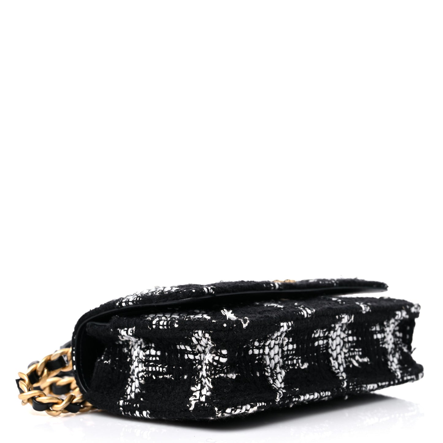Tweed Quilted Chanel 19 Wallet On Chain WOC Black White