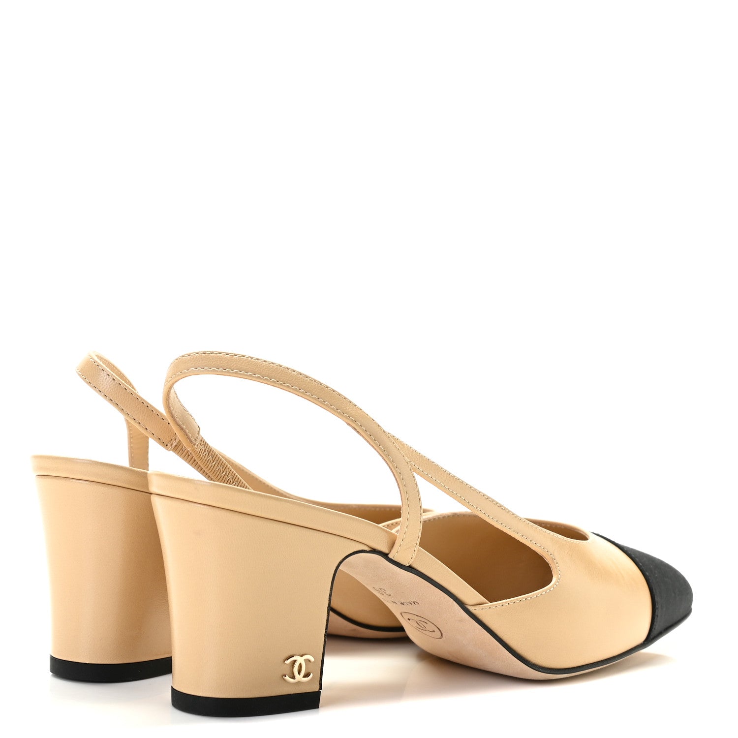 Chanel Goatskin Grosgrain Cap Toe CC Slingback Pumps 36 Beige Black 3 of 10