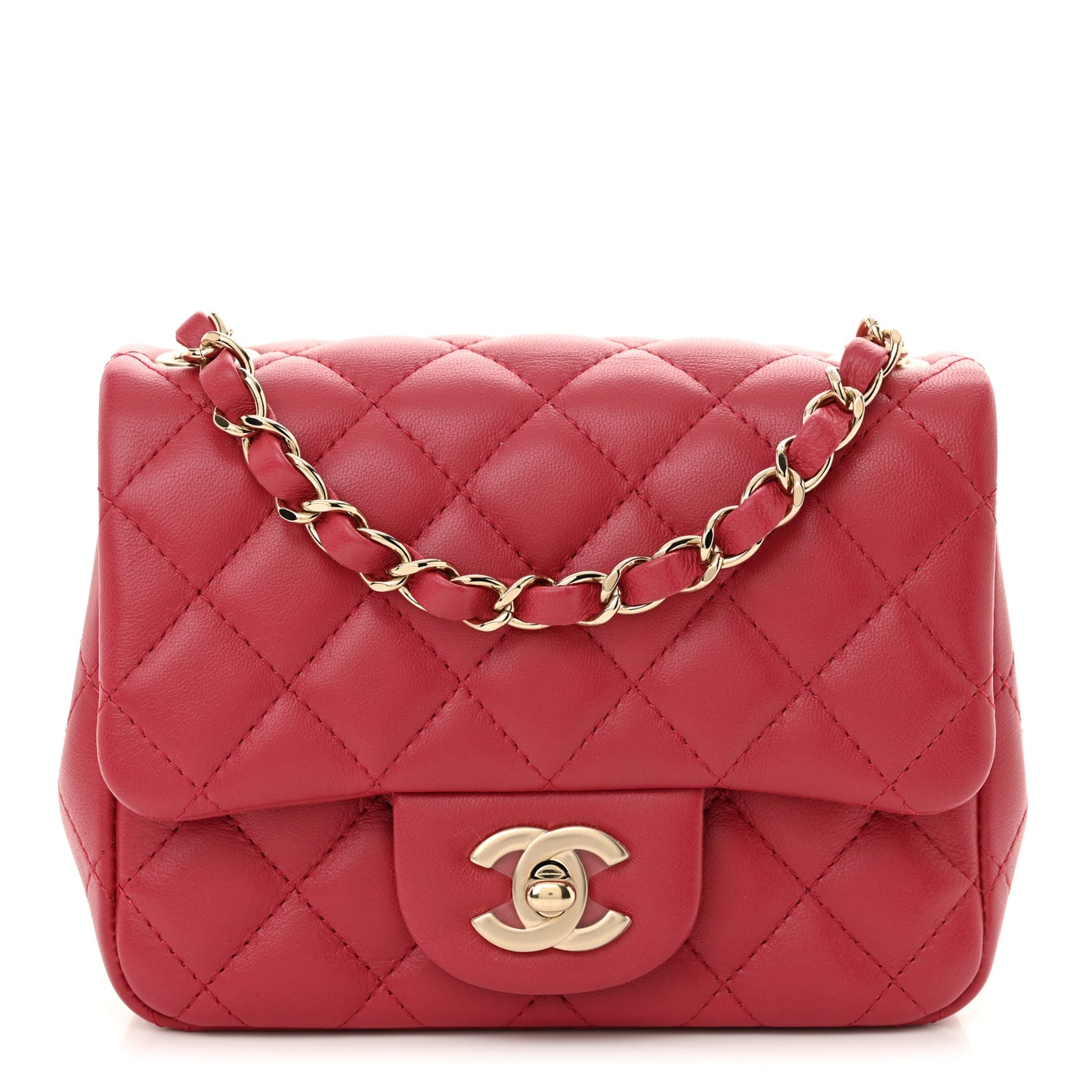 Lambskin Quilted Mini Square Flap Dark Pink