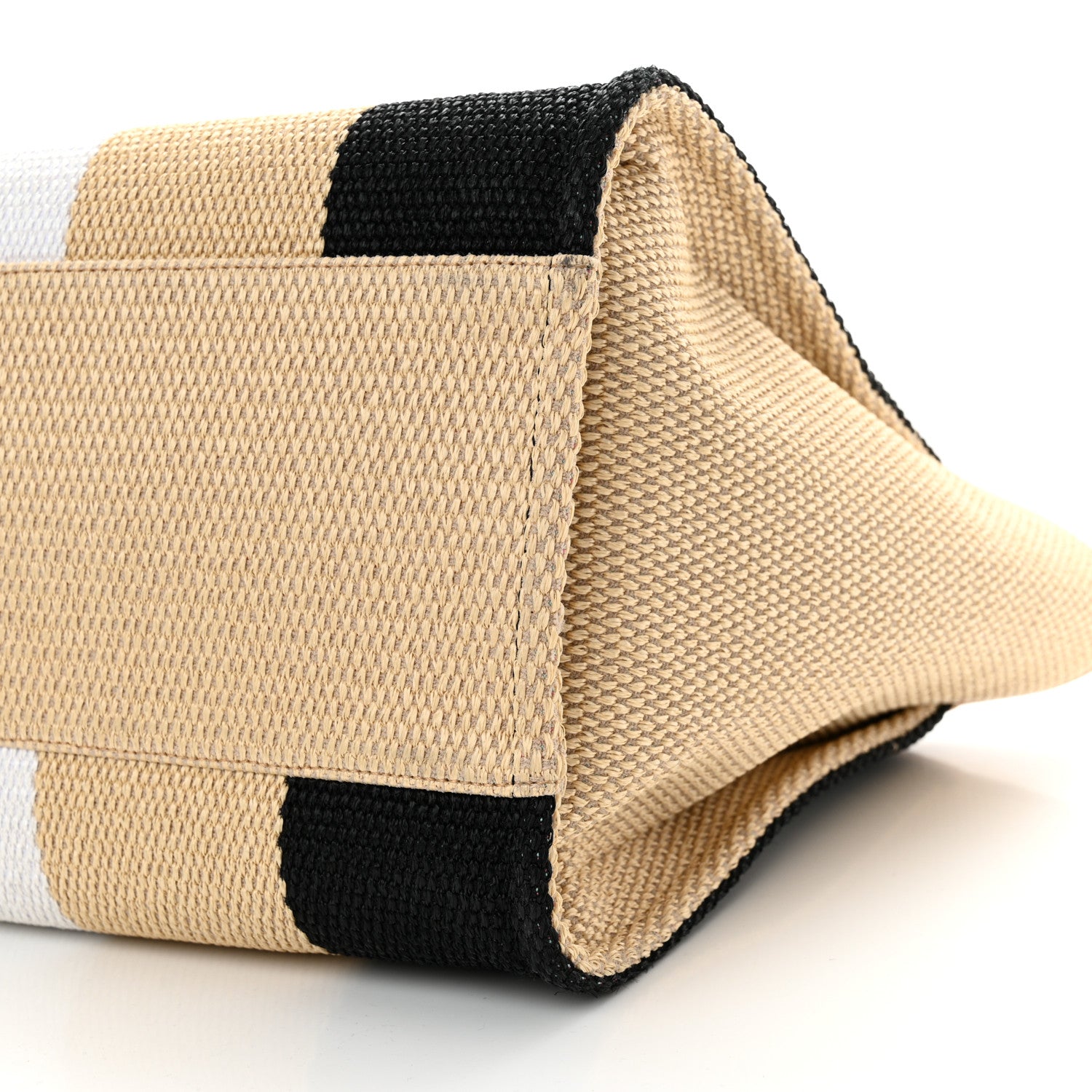 Chanel Straw Raffia Calfskin Striped Medium Deauville Tote Black Beige Ivory 10 of 15