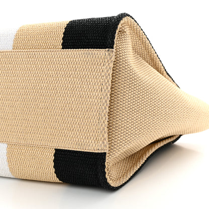 Chanel Straw Raffia Calfskin Striped Medium Deauville Tote Black Beige Ivory 10 of 15