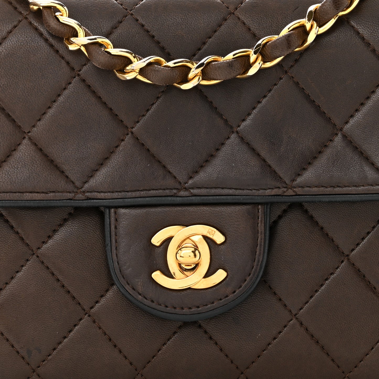 Lambskin Quilted Mini Square Flap Bag Dark Brown