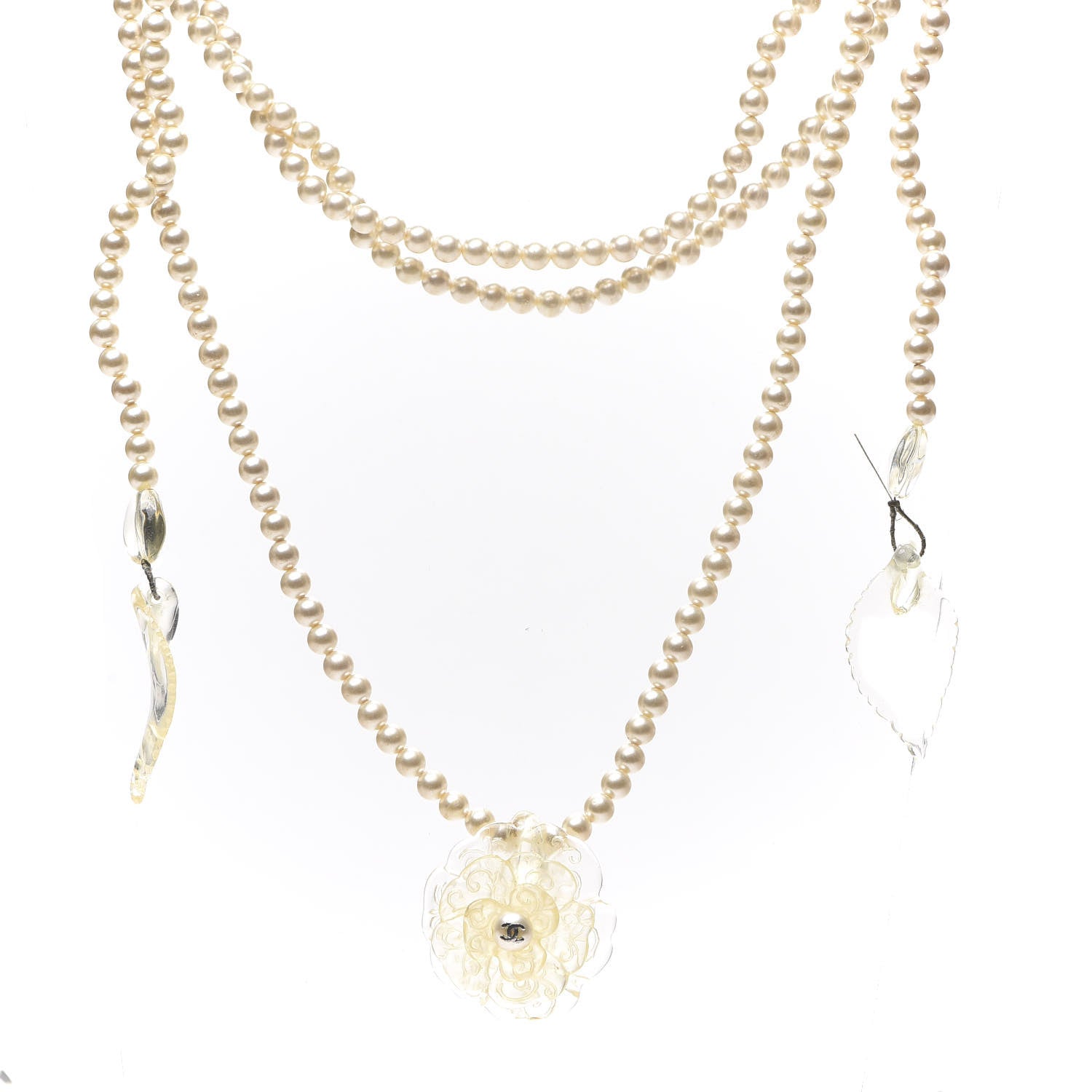 Chanel Resin Pearl Camellia Multistrand Necklace Silver 1 of 4