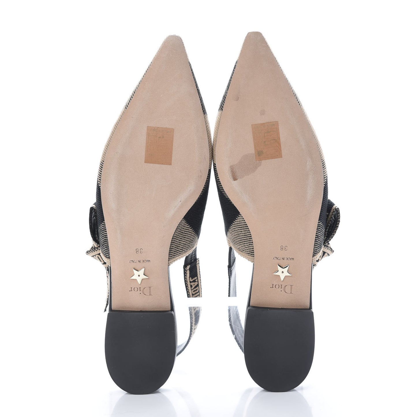 Cotton Ribbon Check'N'Dior J'Adior Slingback Ballet Flats 38 Black Beige