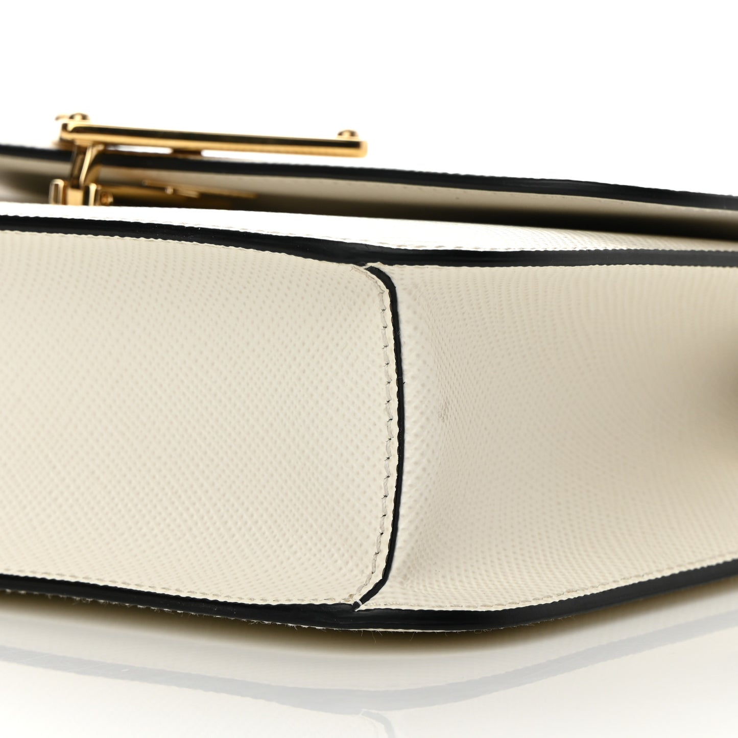 Saffiano Cuir Triangle Embleme Flap Shoulder Bag White
