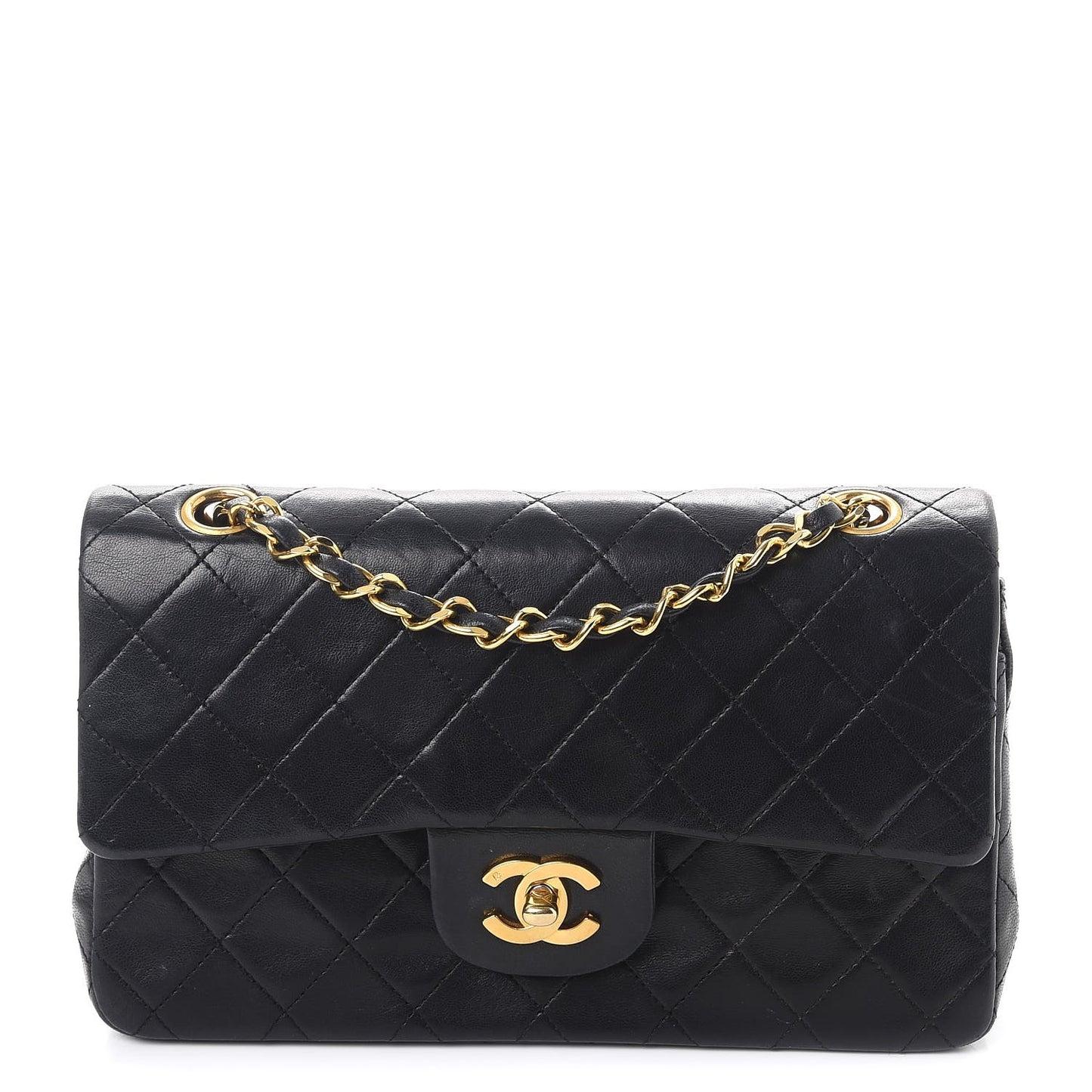 Lambskin Quilted Medium Double Flap Black