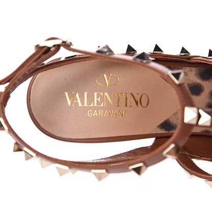 Valentino Garavani Canvas Leopard Print Rockstud Ankle Strap 100mm Pumps 39 Brown 6 of 8