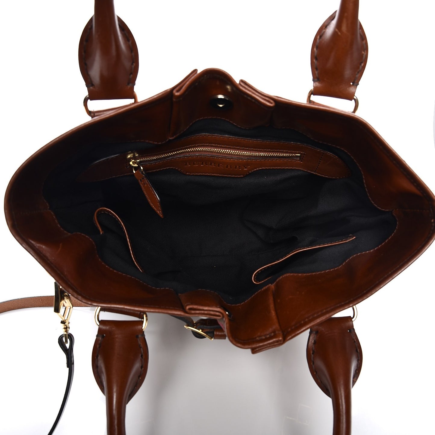House Check Bridle Calfskin Medium Whipstitch Tote Dark Tan