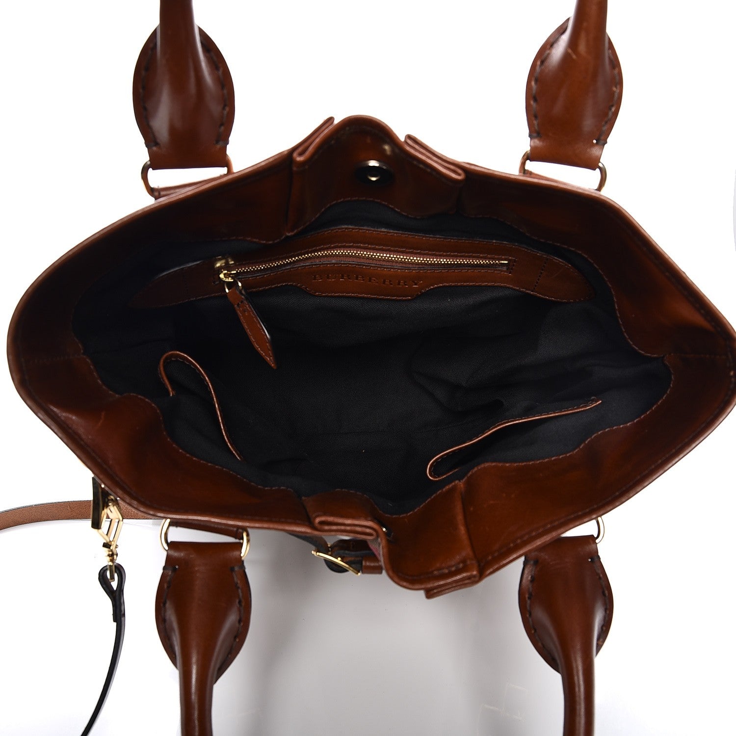 Burberry House Check Bridle Calfskin Medium Whipstitch Tote Dark Tan 6 of 15