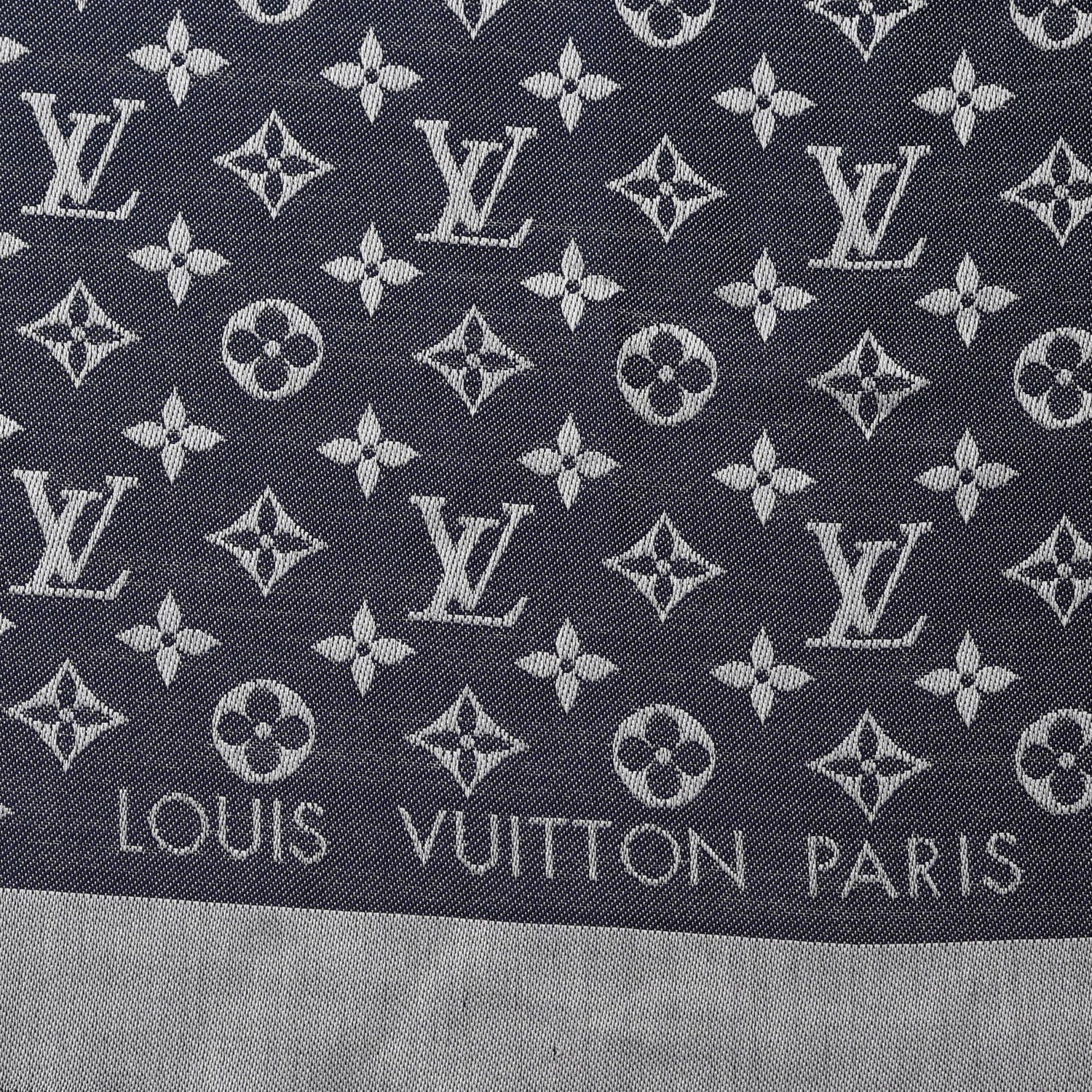 Louis Vuitton Silk Wool Monogram Denim Shawl Blue 3 of 4
