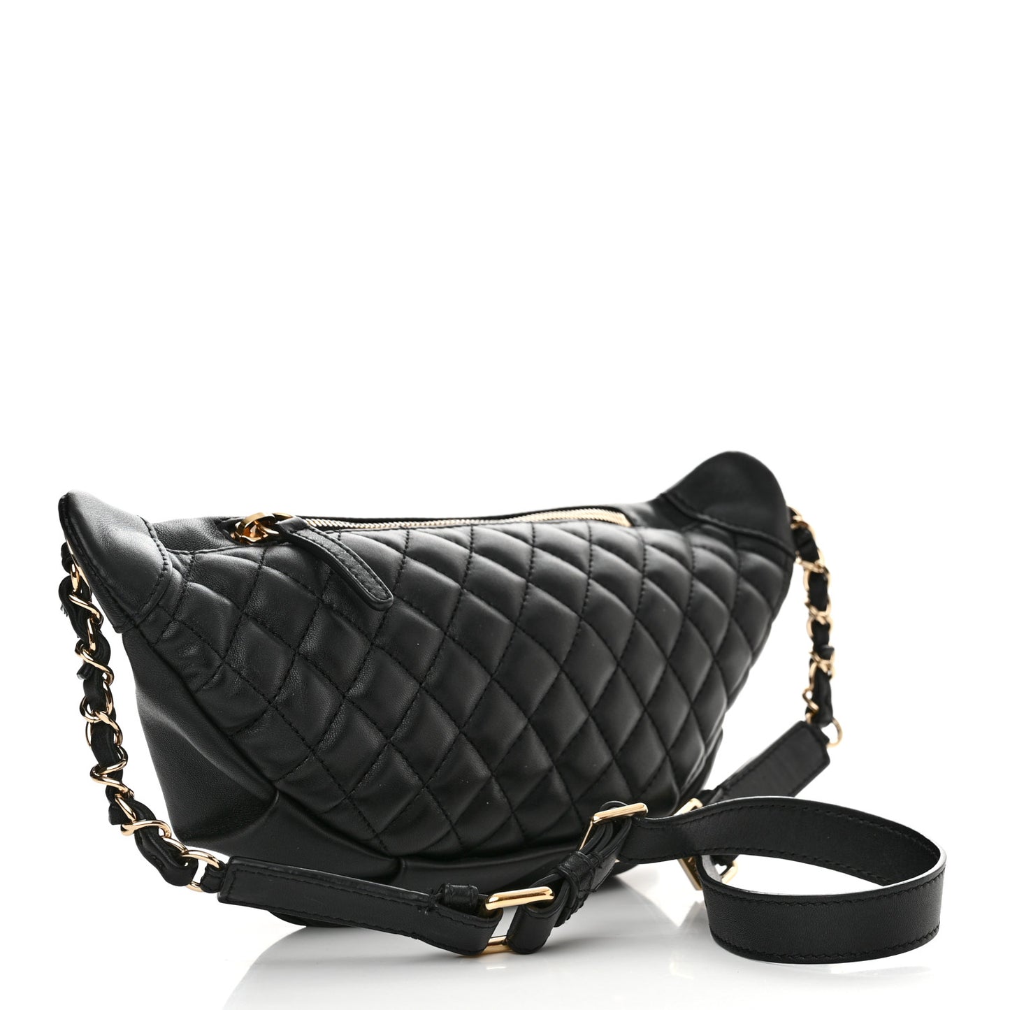 Lambskin Quilted Waist Bag Fanny Pack Black