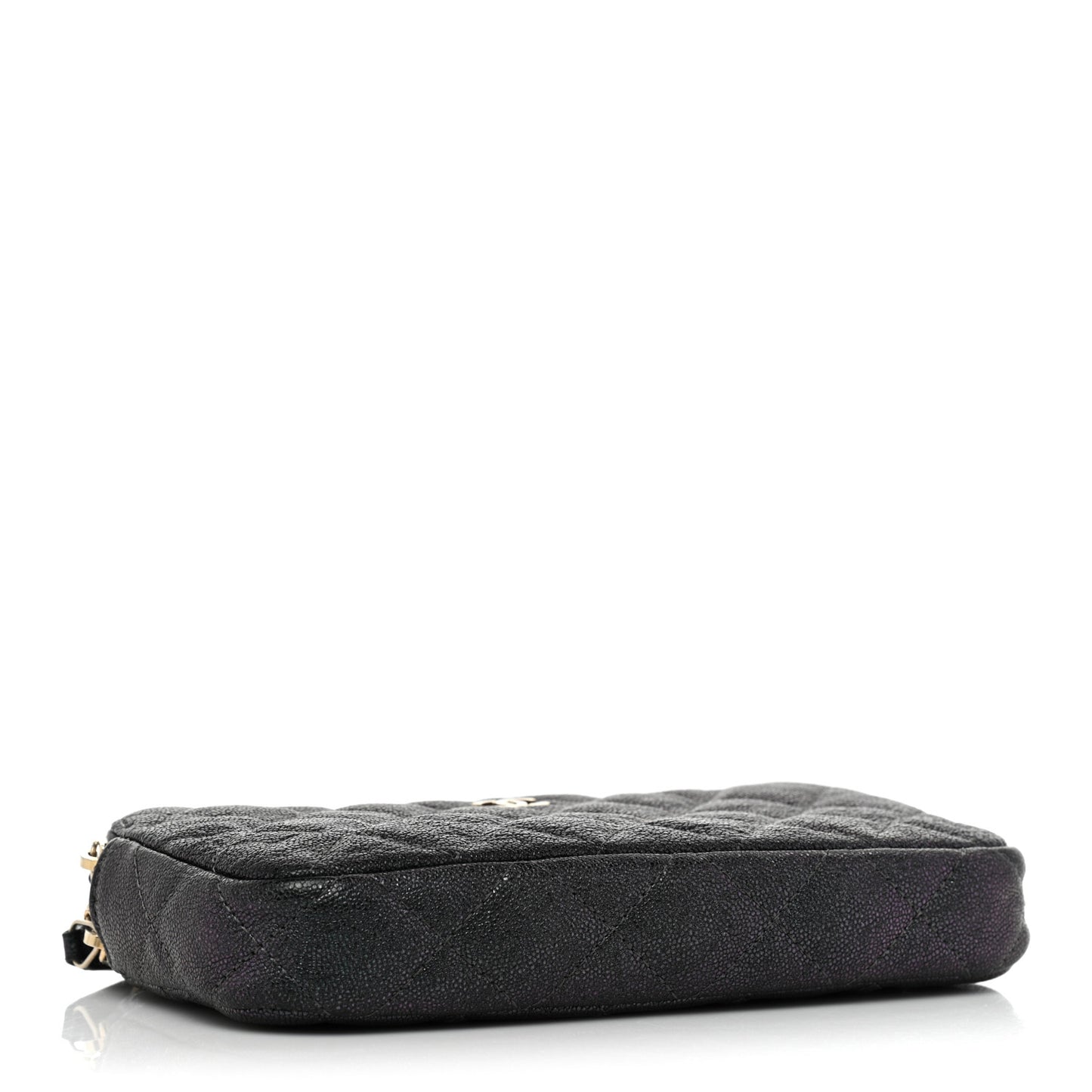 Iridescent Caviar Quilted Small Clutch With Chain Black