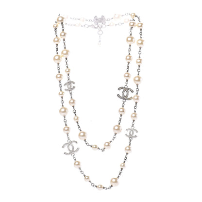 Chanel Crystal Pearl CC Long Necklace Silver 3 of 6