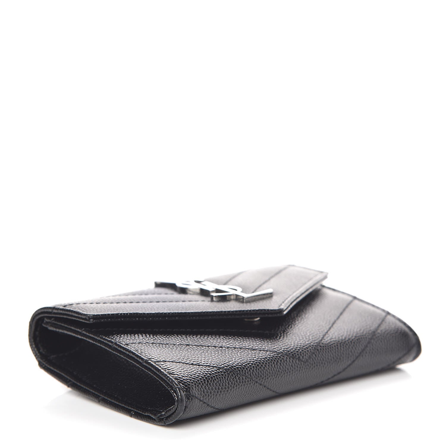 Saint Laurent Grain De Poudre Matelasse Chevron Small Monogram Envelope Wallet Black 4 of 8