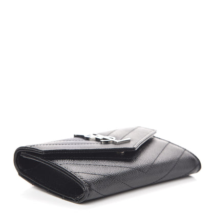 Saint Laurent Grain De Poudre Matelasse Chevron Small Monogram Envelope Wallet Black 4 of 8