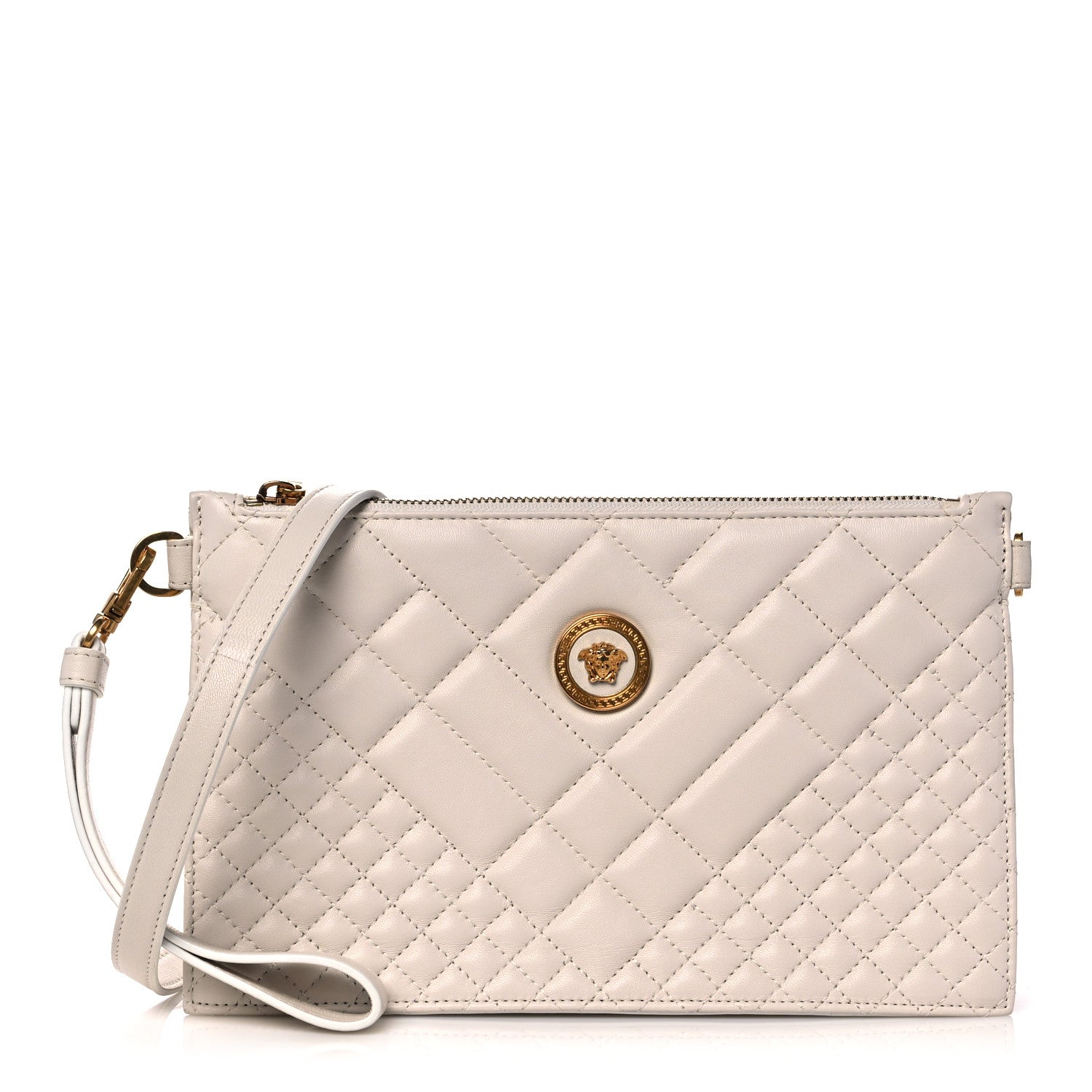 Versace Calfskin Quilted Tribute Icon Crossbody Flat Pouch White 1 of 13