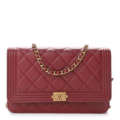 Chanel Lambskin Quilted Boy Wallet On Chain WOC Dark Red 1 of 10