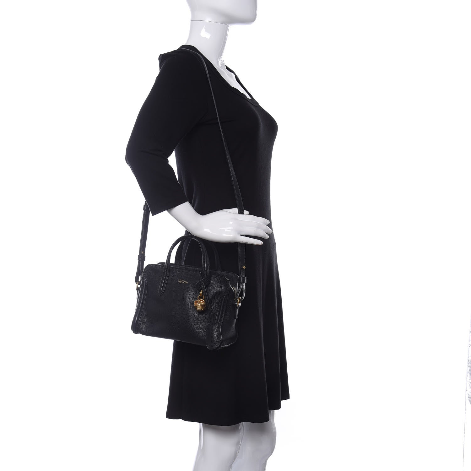 Alexander McQueen Pebbled Calfskin Mini Skull Padlock Zip Around Tote Black 2 of 9