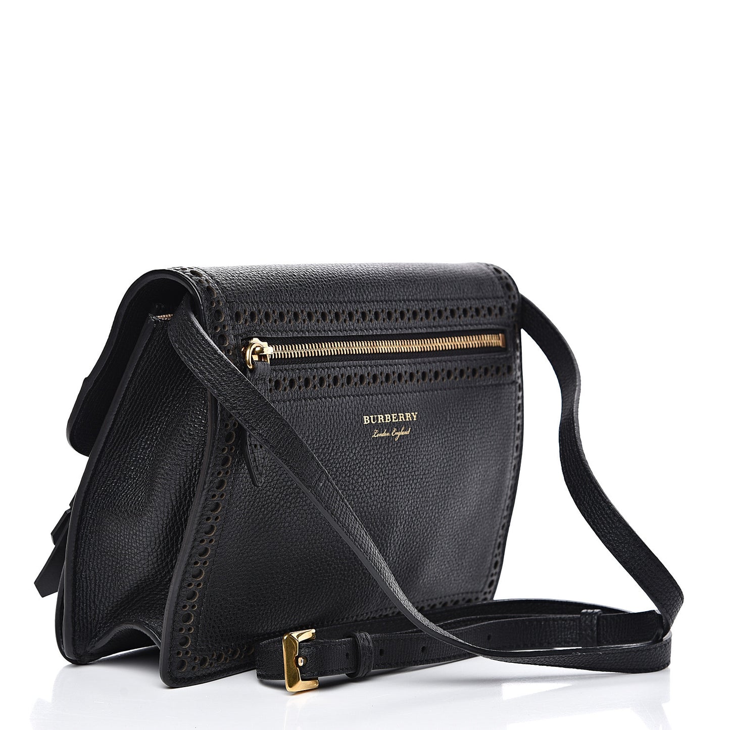 Grainy Calfskin Broguing Tassel Small Macken Crossbody Bag Black