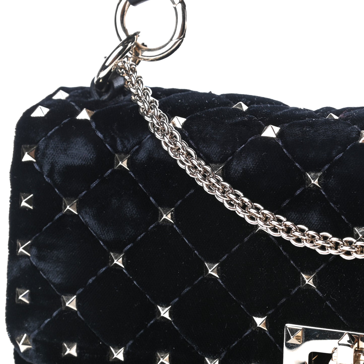 Velvet Medium Rockstud Spike Shoulder Bag Black