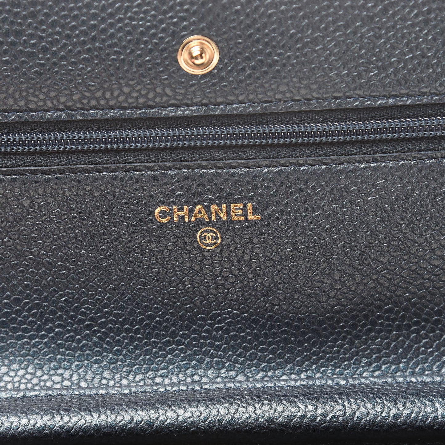 Iridescent Caviar Quilted Wallet On Chain WOC Dark Blue