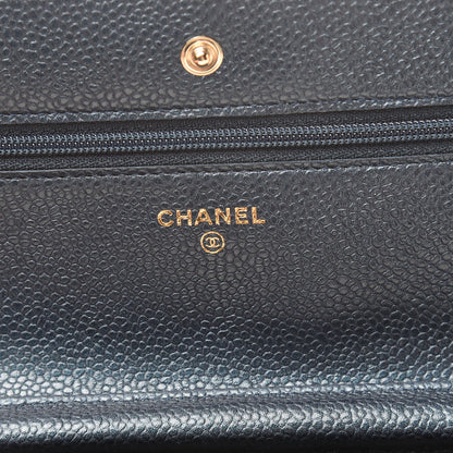 Chanel Iridescent Caviar Quilted Wallet On Chain WOC Dark Blue 6 of 12
