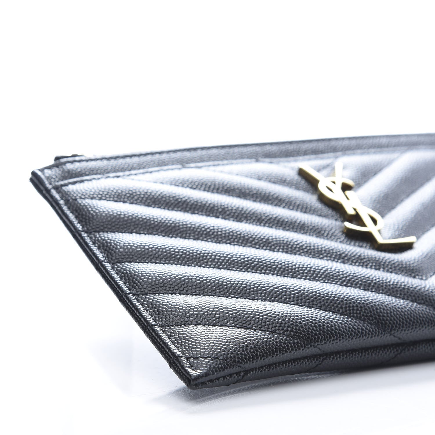 Saint Laurent Grain De Poudre Chevron Monogram Bill Pouch Black 8 of 10