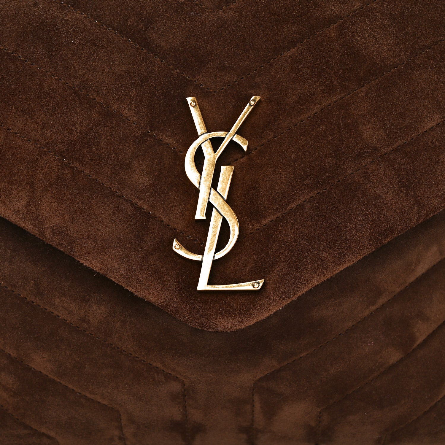 Saint Laurent Suede Y Quilted Monogram Medium Loulou Chain Satchel Bark Brown 8 of 10