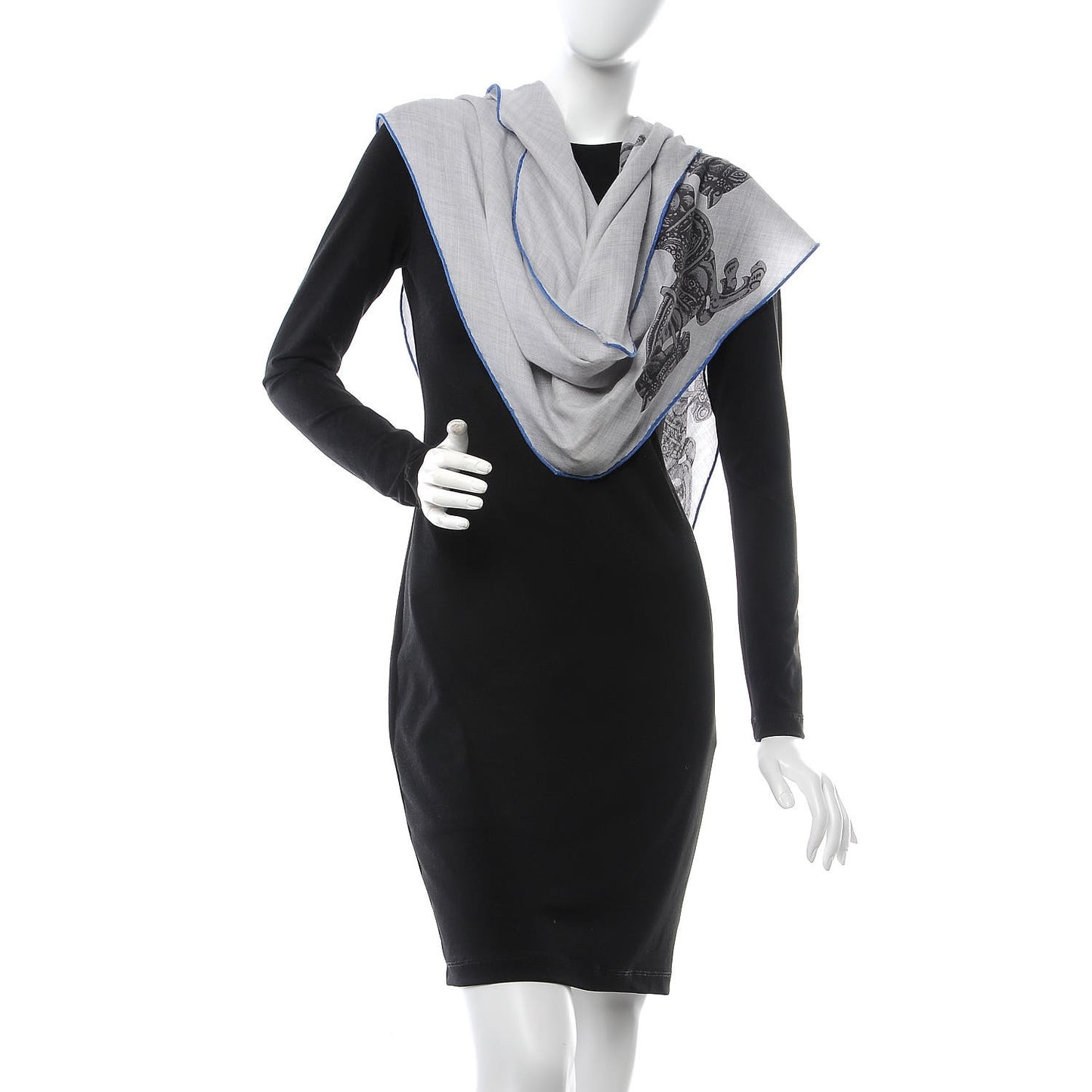 Cashmere Silk Cheval Losange Shawl GM Gris Clair Anthracite