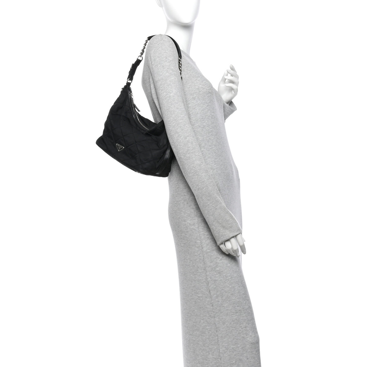 Nylon Tessuto Impuntu Quilted Shoulder Bag Black
