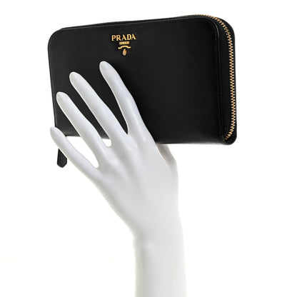Prada Saffiano Metal Zip Around Wallet Black 2 of 7